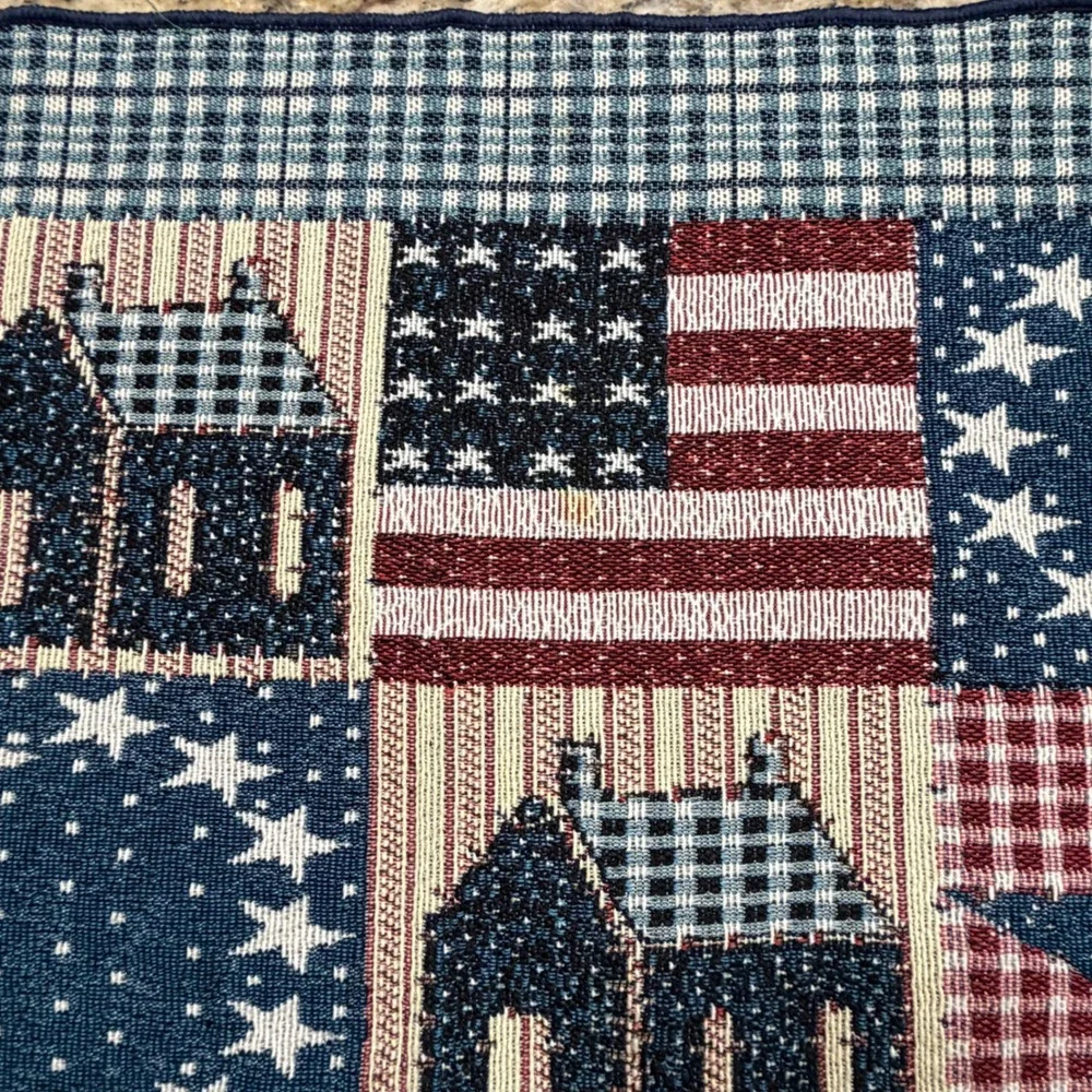 David Carter Brown Americana Tapestry Table Runner Patriotic Folk Art Primitive